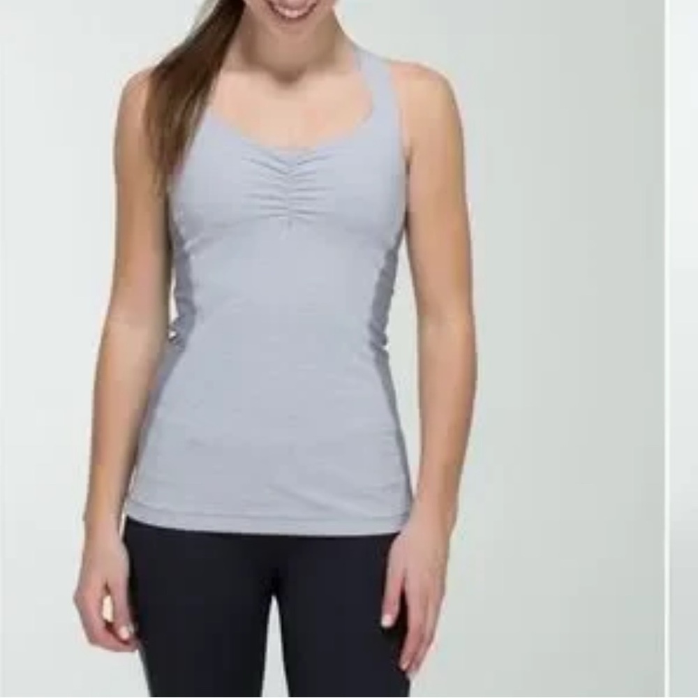 Lululemon Core Kicker Tank Top Gray/Pink Striped Size 6 Criss Cross Back